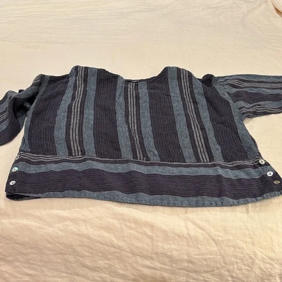 bryn Walker Navy and Gray Striped Blouse - Picture 6 of 9